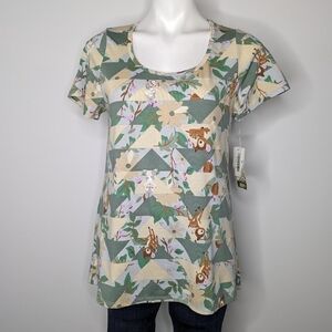✨3/$15 NWT Lularoe Disney cream green Bambi & Thumper short sleeve shirt S